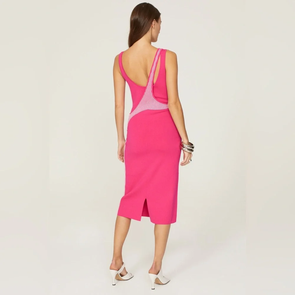 Esteban Cortazar Pink Varsity Knit Dress Bodycon Tank‎ Midi Dress size XS